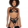 Roma Confidential Lingerie LI507 - 2PC Vinyl & Chain Crotchless Bra Set