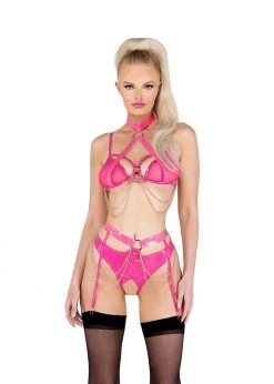 Roma Confidential Lingerie LI507 - 2PC Vinyl & Chain Crotchless Bra Set