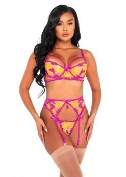 Roma Confidential LI520 - 3pc Orchid & Mango Embroidered Lace Set Lingerie