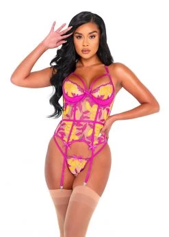Roma Confidential Lingerie LI521 - 2pc Orchid & Mango Embroidered Bustier Set
